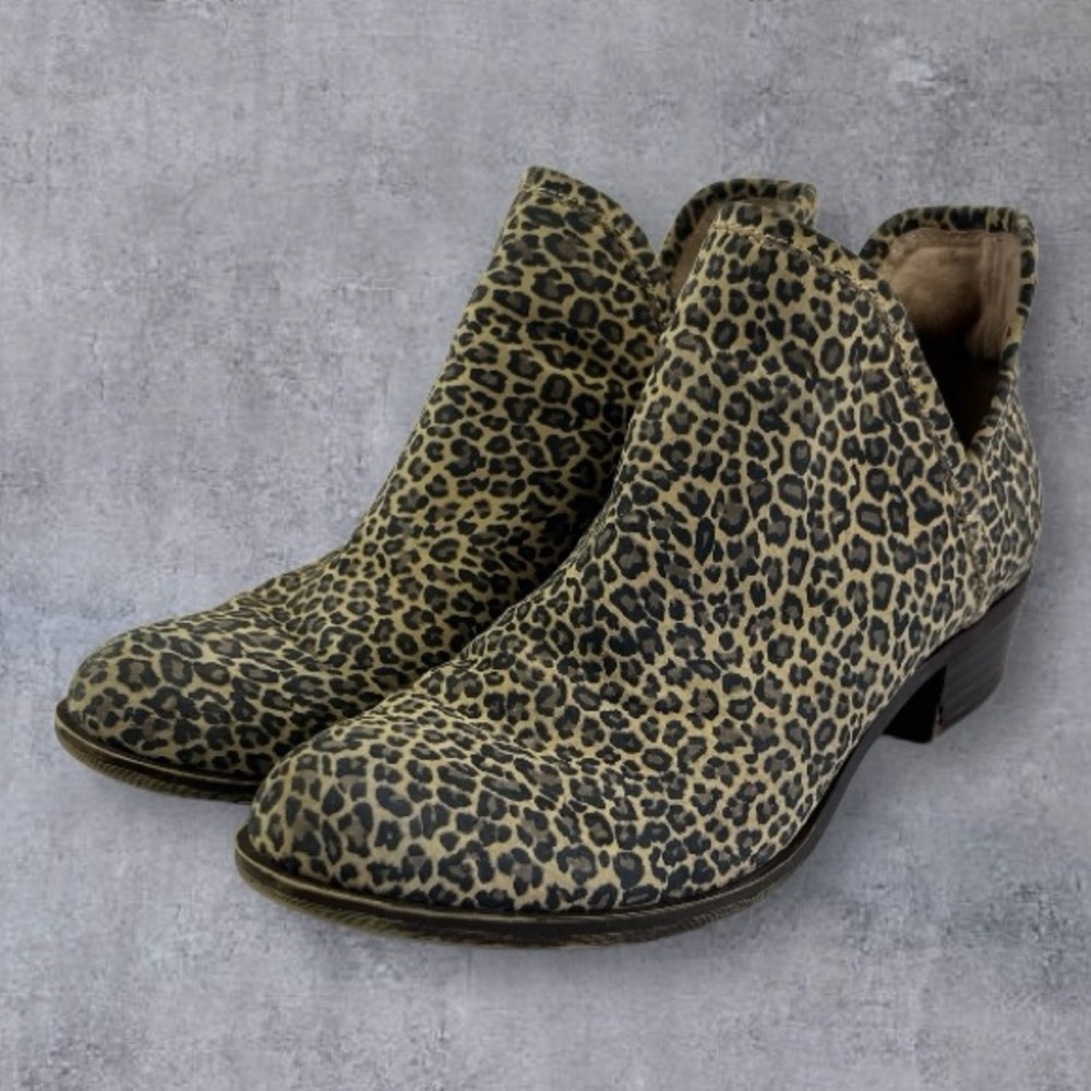 Lucky brand Women’s LK-Bashina 2 Sophia Leopard Animal Print Ankle Boots Sz 7.5M - Picture 1 of 10